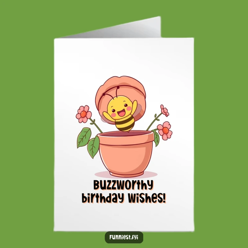 Free Printable Funny Bee Birthday Card - Downloadable Joyful Flowerpot Greeting