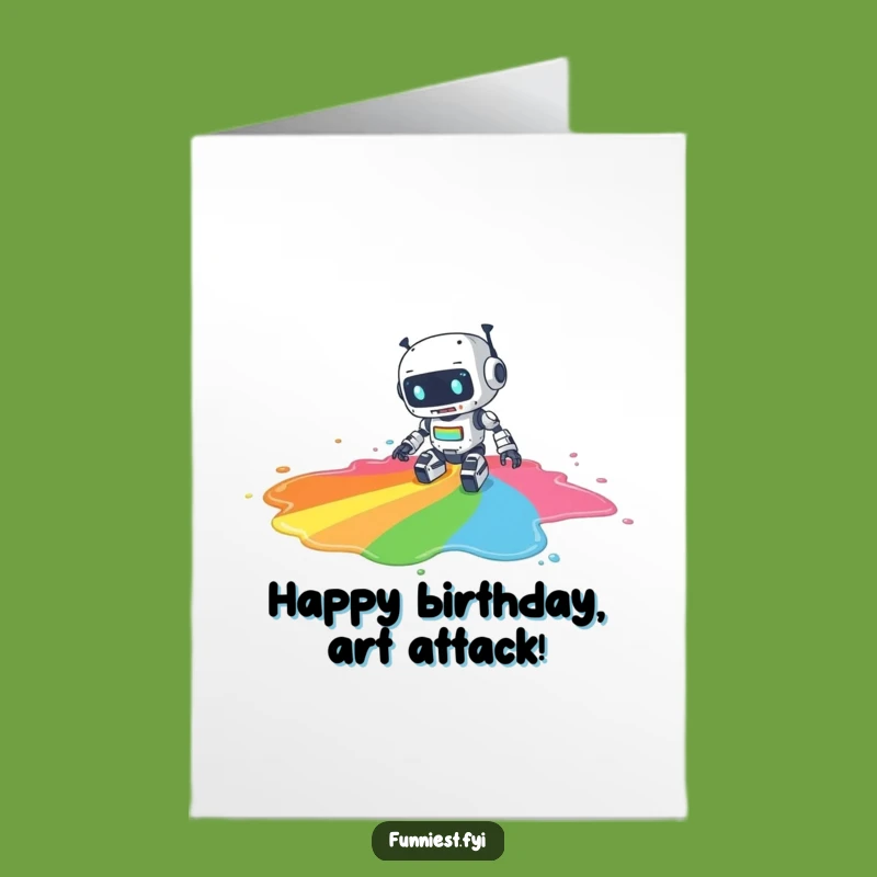 Free Printable Robot Birthday Card - Downloadable Humorous Paint Spill Greeting