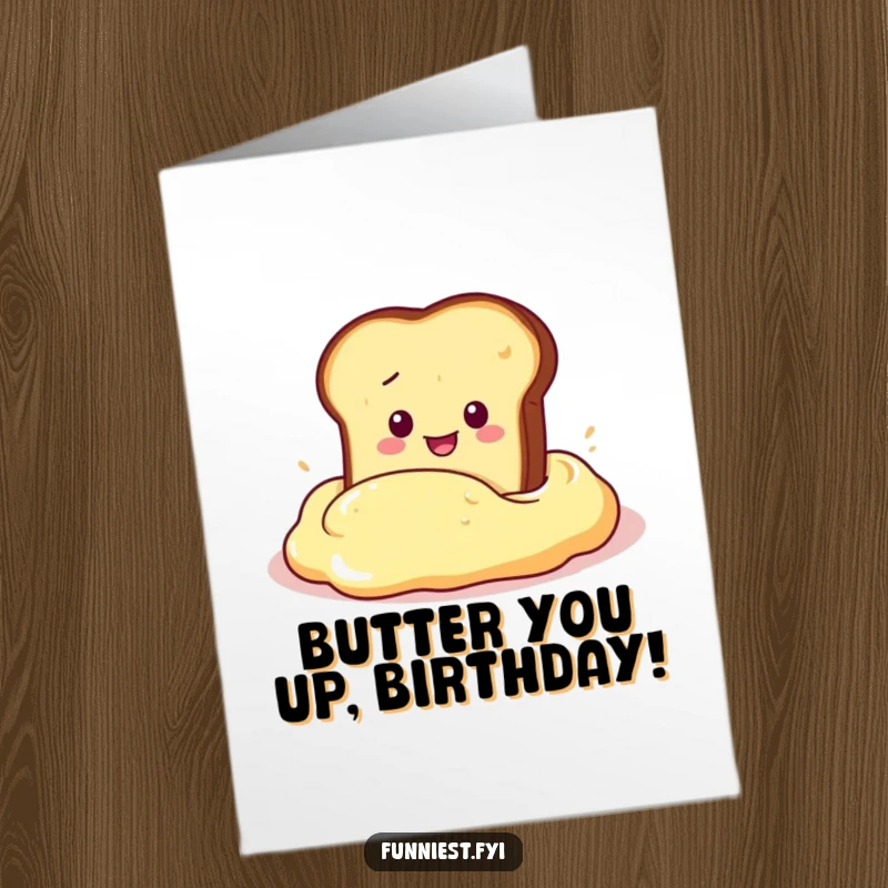 Funny Free Printable Birthday Card of a toast slice dramatically diving into butter, a hilarious edible greeting.