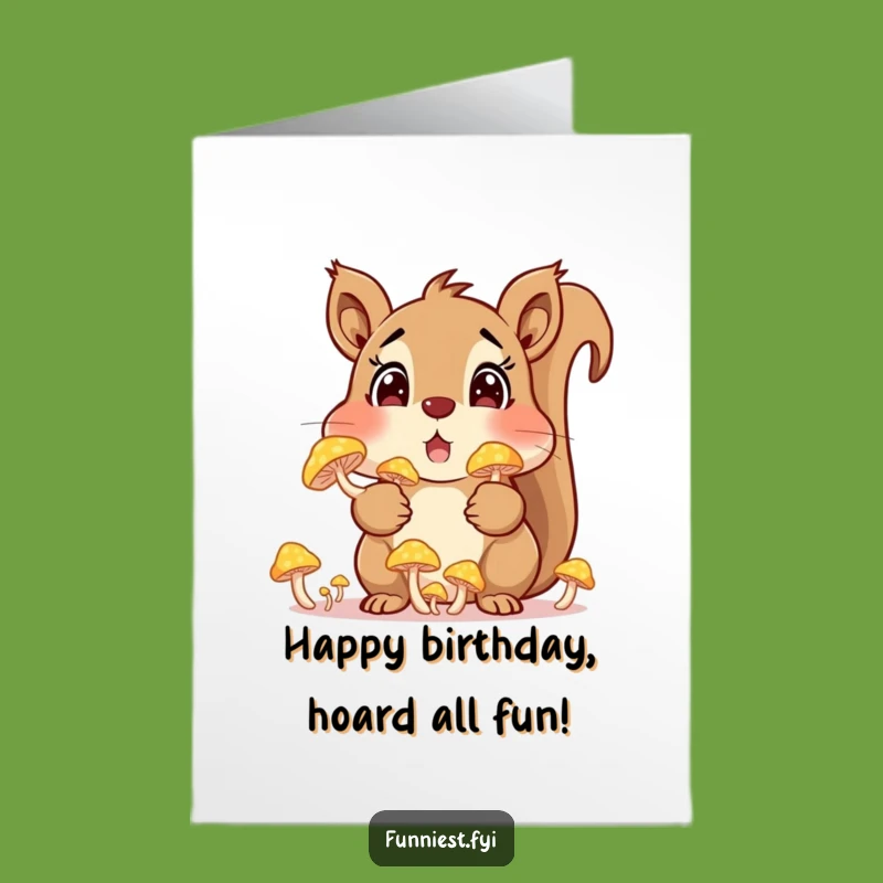 Free Printable Birthday Card: Surprised Squirrel Mushrooms, Funny Downloadable Gift!