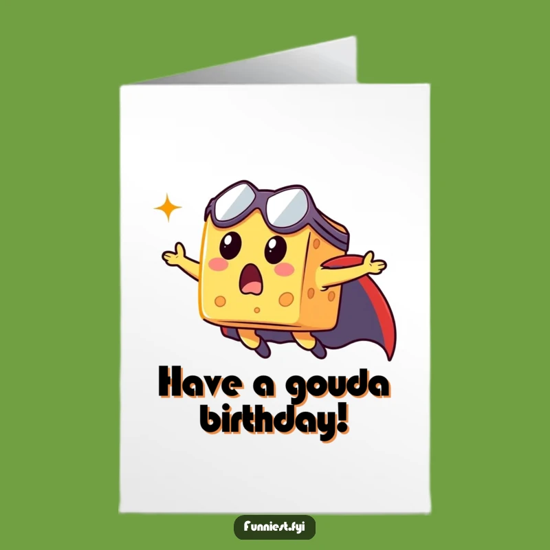 Free Printable Birthday Card: Flying Cheese Hero - Funny Downloadable Gift!