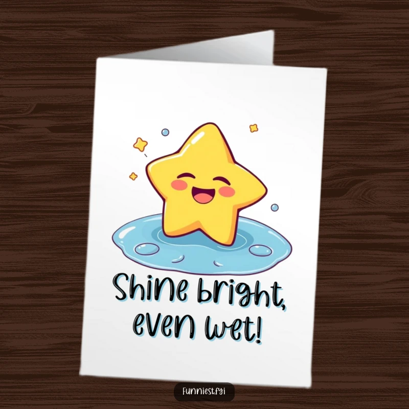 Funny Free Printable Birthday Card: A cheerful star character winks as it hilariously splashes into a puddle, full of joy.