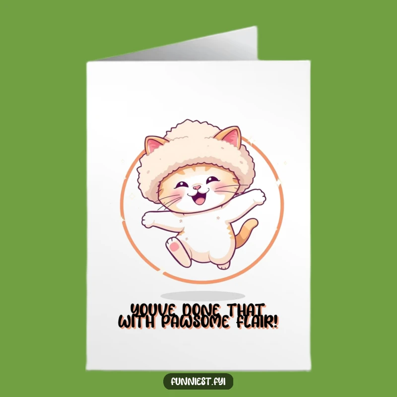 Free Printable Congrats Card: Funny Cat Sparkle Hoop Jump - Celebrate with Downloadable Humor