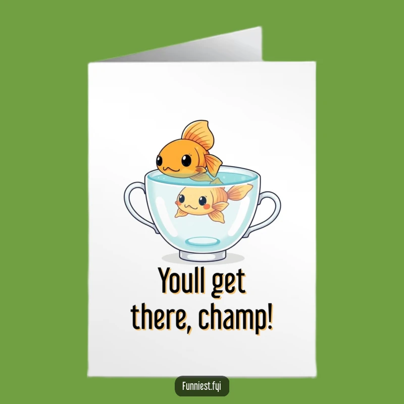 Free Printable Congrats Card: Goldfish Teacup Triumph Humor Downloadable