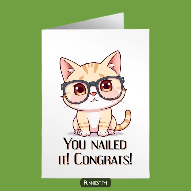 Free Printable Congratulations Card: Confused Cat with Big Glasses, Funny Cat Downloadable Gift