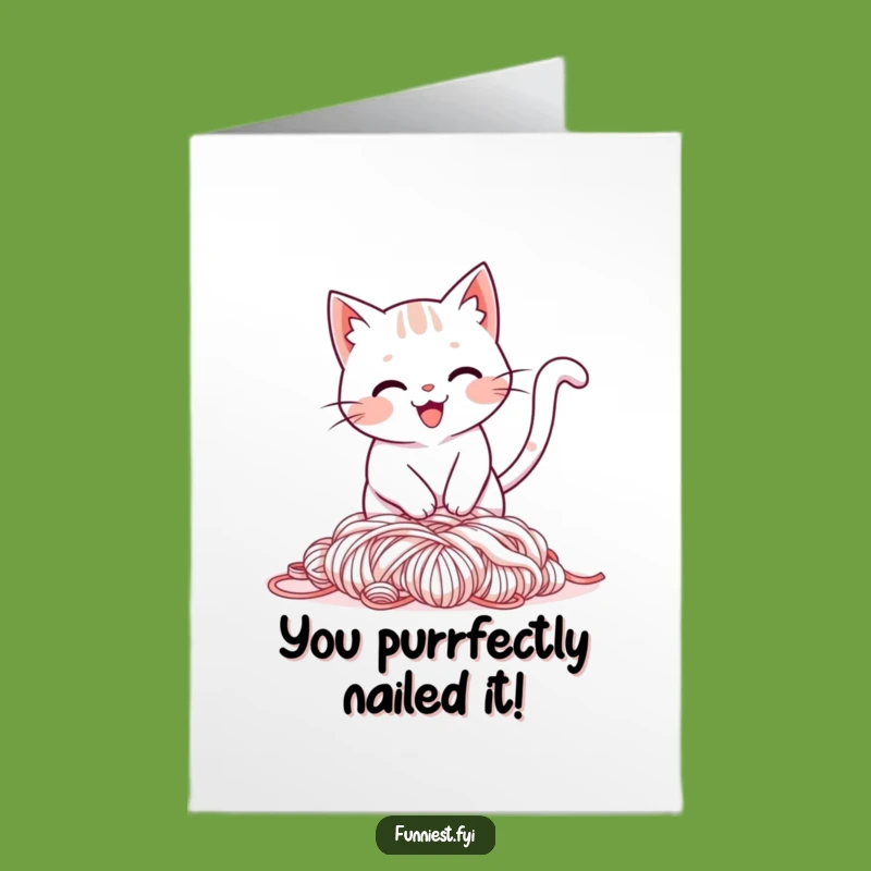 Funny Free Printable Congrats Card: Cat Yarn Pile Mishap - Downloadable Celebration