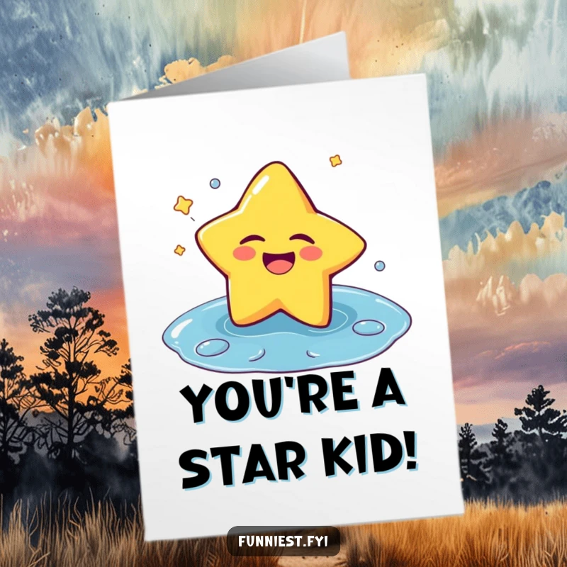 Funny Free Printable Congratulations Card: A laughing star winks playfully while falling into a puddle to celebrate a win.