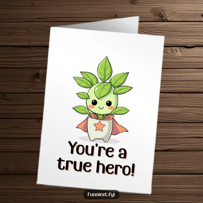 Free Printable Congratulations Card: A cheerful houseplant wearing a small superhero cape, celebrating a big achievement.