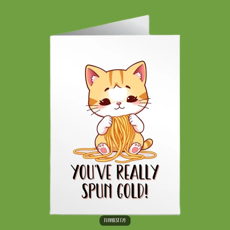 Free Printable Congrats Card: Puzzled Cat Knitting Spaghetti - Funny Downloadable Gift
