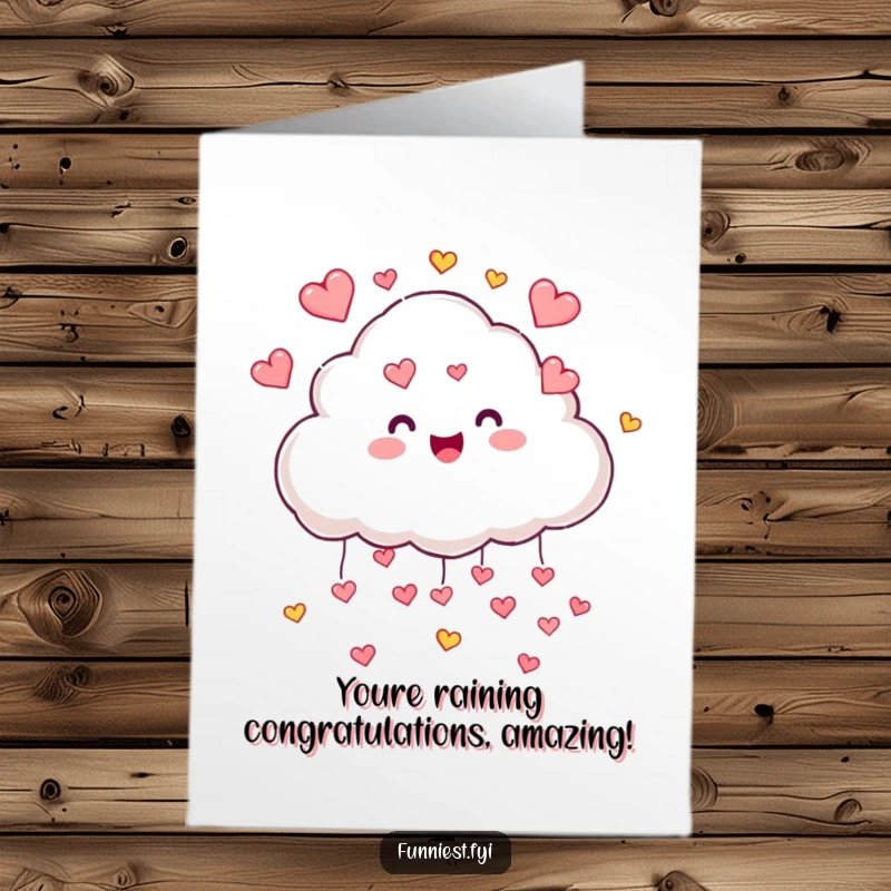 Funny Free Printable Congratulations Card: A joyful cloud showers down tiny, colorful hearts, symbolizing heartfelt congratulations.