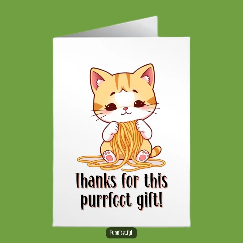 Free Printable Thank You Card: Puzzled Cat Knitting Spaghetti - Funny Downloadable Gift
