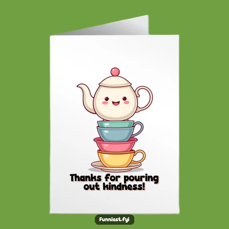 Free Printable Thank You Card: Teapot with Teacups, Funny Tea Lover Downloadable Gift