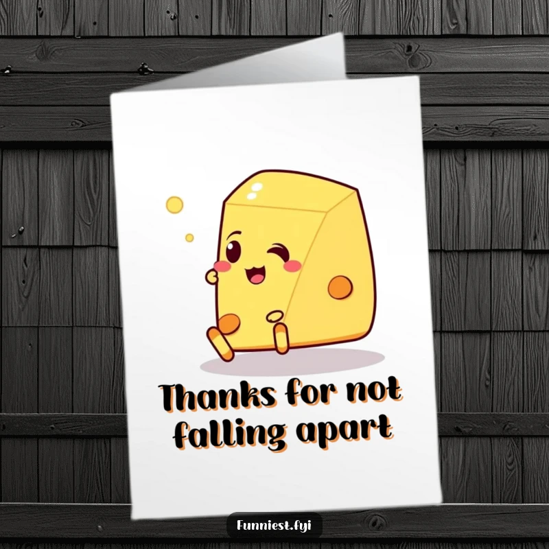 Funny free printable thank you card: a talking cheese wedge trips comically.