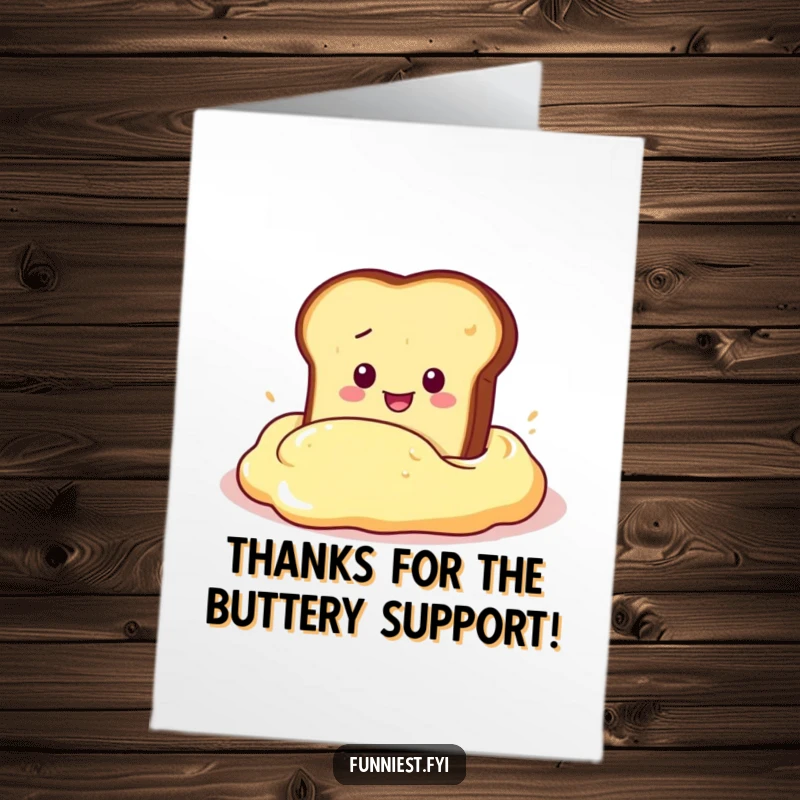 Funny Free Printable Thank You Card featuring a toast slice's epic dive into butter for a comical thank you.