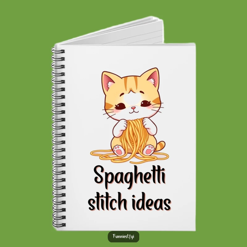 Funny Cat Knitting Spaghetti Notebook, Puzzled Feline Journal, Creative Humorous Gift
