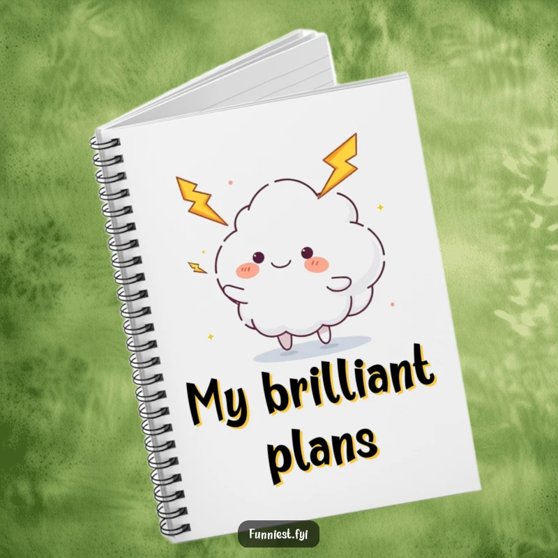 Funny juggling cloud notebook featuring a fluffy cloud character happily juggling lightning bolts, ideal for energetic notes and funny gifts.