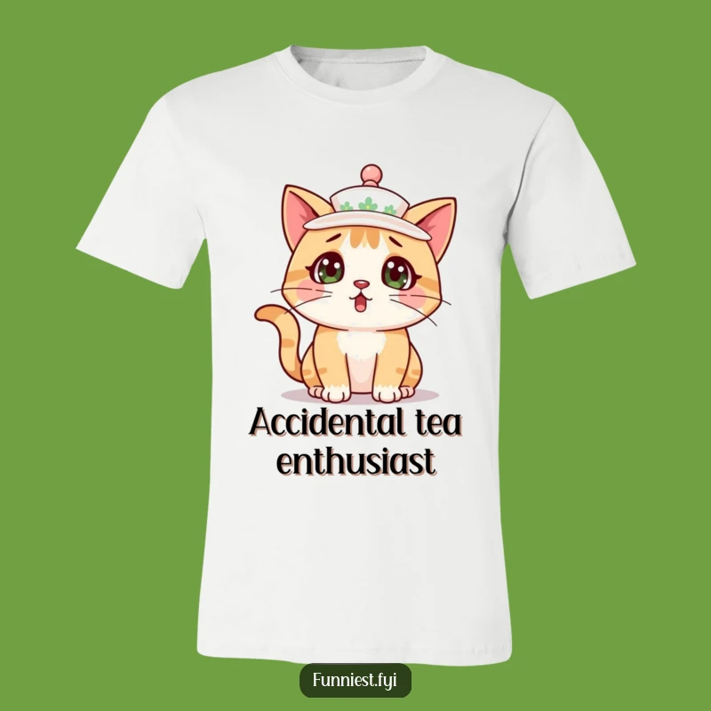 Funny Cat Teacup Hat T-Shirt - Hilarious Surprised Kitty Tee