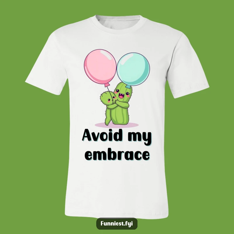 Funny Cactus Hugging Balloon T-Shirt - Comical Prickly Buddy Tee