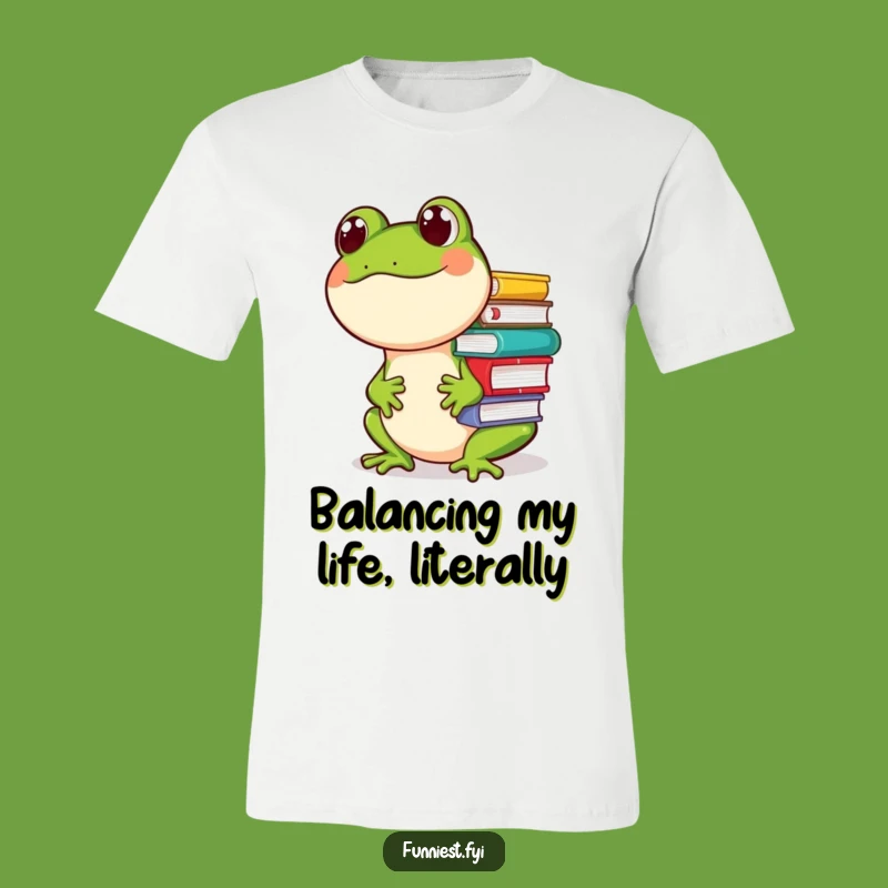 Funny Frog Trying to Balance Books T-Shirt, A Humorous Gift for Studious Amusers