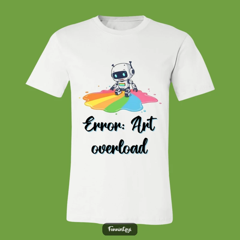 Funny Robot Rainbow Paint T-Shirt, A Humorous Tee for Creative Souls