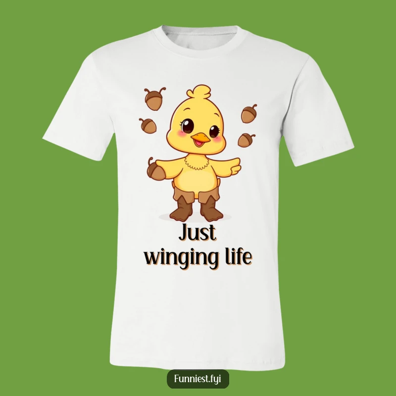 Funny Duck Juggling T-Shirt - Happy Boots Acorn Character Tee