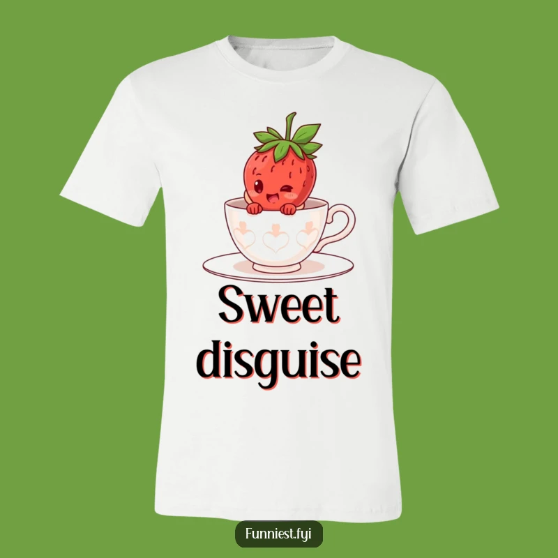 Funny Strawberry Teacup T-Shirt: Giggling Character Hiding Costume Tee, Gift!