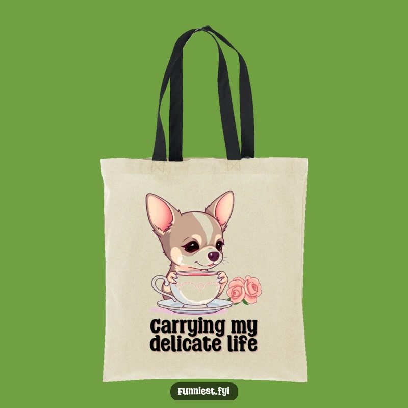 Funny Chihuahua Tote Bag - Elegant Tea Drinker - Stylish & Hilarious Dog Accessory Gift