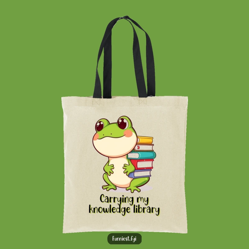 Funny Frog Book Stack Tote Bag, A Humorous Accessory for Amusing Bookworms