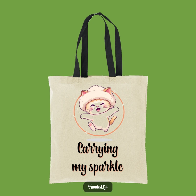 Funny Sparkle Cat Hoop Jump Tote Bag - Chic Fancy Hat Cat Carryall Funny Gift
