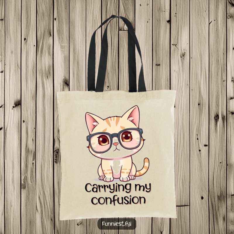 Funny Cat Wearing Big Glasses Tote Bag: A confused cat peers through oversized spectacles. Ideal for a funny gift for pet owners.