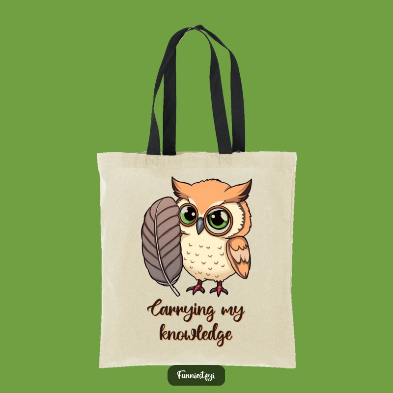 Funny Curious Owl Monocle Tote Bag - Large Feather Owl Carryall Funny Gift