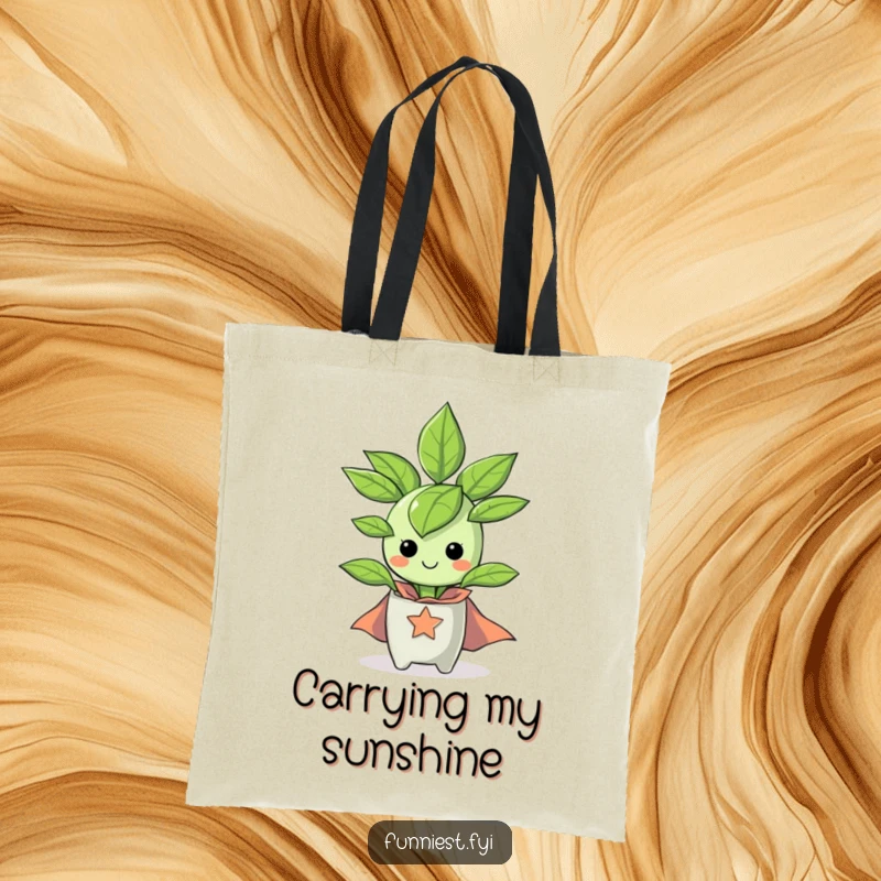 Funny happy houseplant in a tiny superhero cape on a tote bag, ready for heroic deeds.